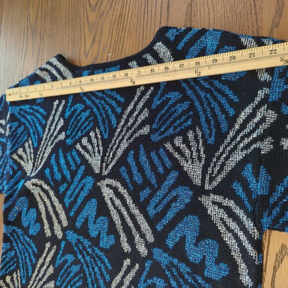 The Glory 3 by Gloria Furman Vintage metallic blue silver sweater 3/4" sleeves M - Picture 9 of 11